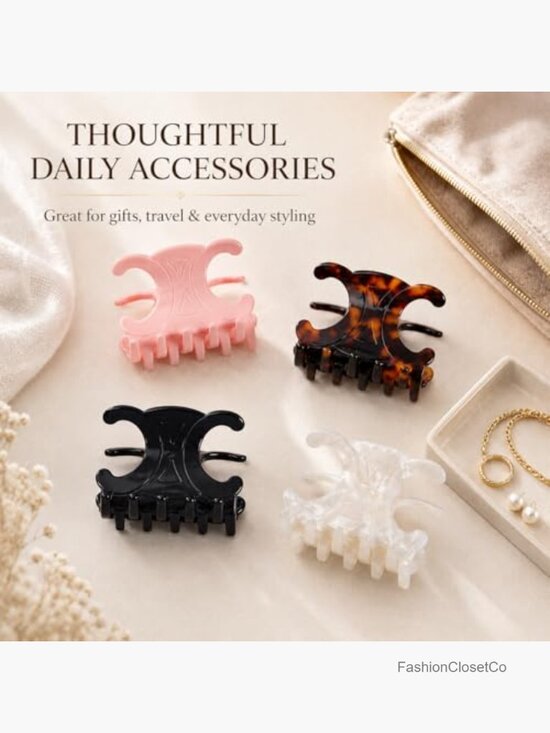 Acetate Double C Design Hair Claw Clips 4 Pack Medium Secure Hold main image 5